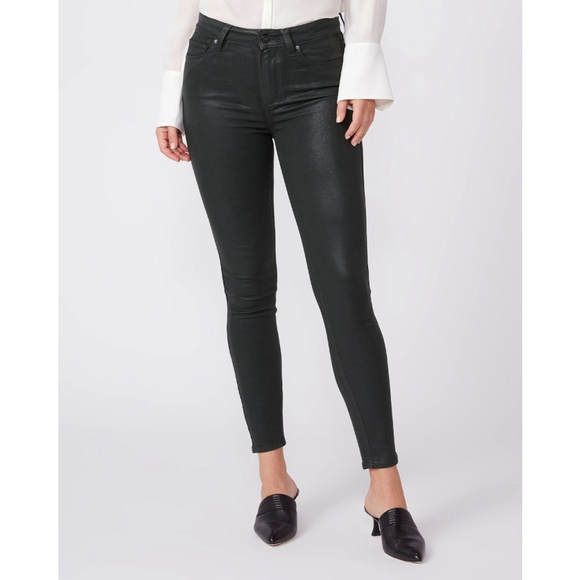 PAIGE Denim - NEW $219 Paige Hoxton Ankle Jeans Deep Emerald Luxe Coating Size 32